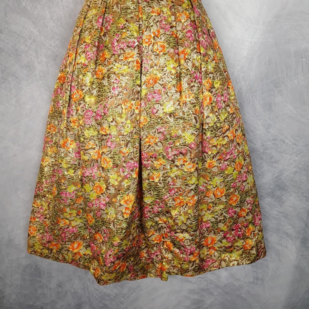 Vintage Suzy Perette Dress Womens Small Floral Metallic Jacquard Fit Flare 60s - Picture 5 of 16